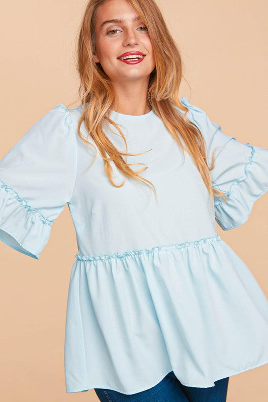 PLUS SIZE RUFFLE SLEEVE TOP