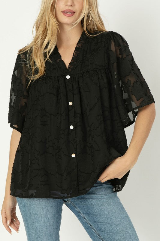 ABBY BLOUSE WITH RUFFLE TRIM