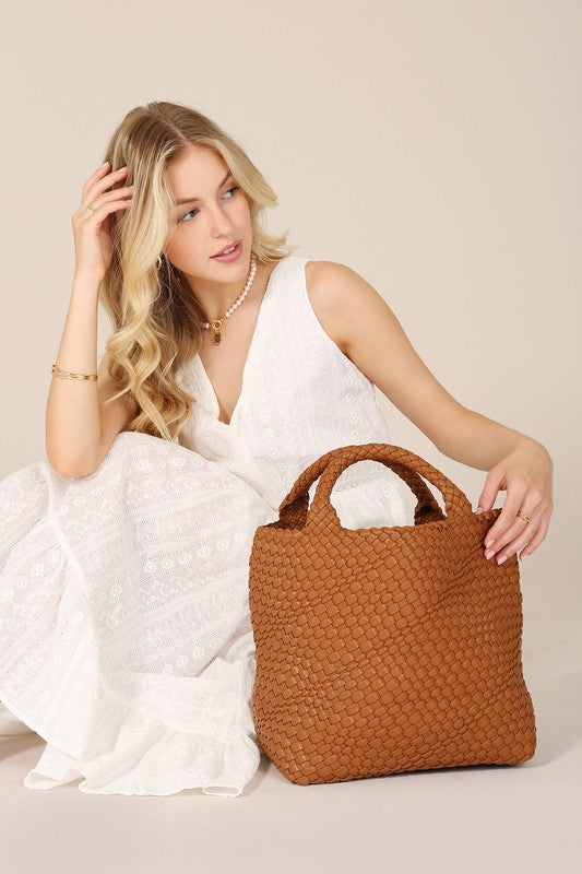 VEGAN LEATHER WEAVED TOTE