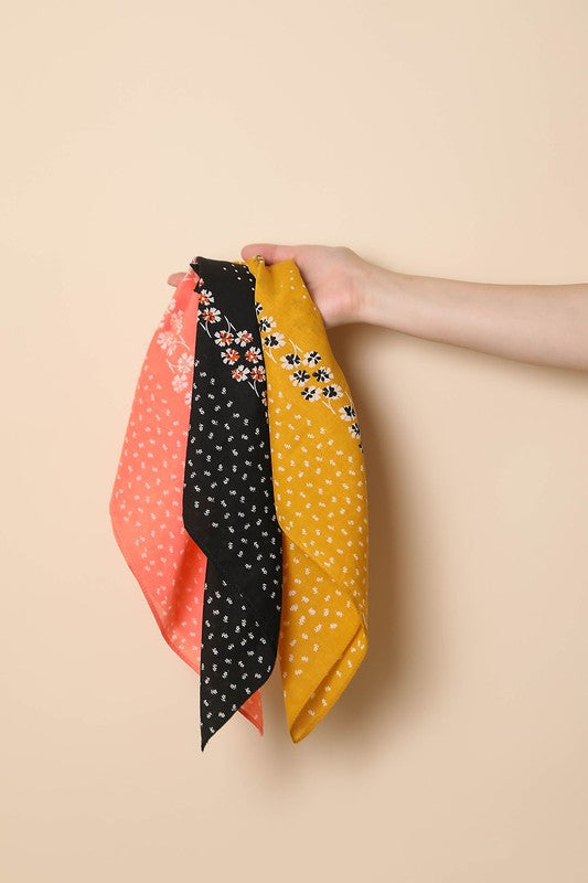 DOT AND FLORAL BANDANA SCARF